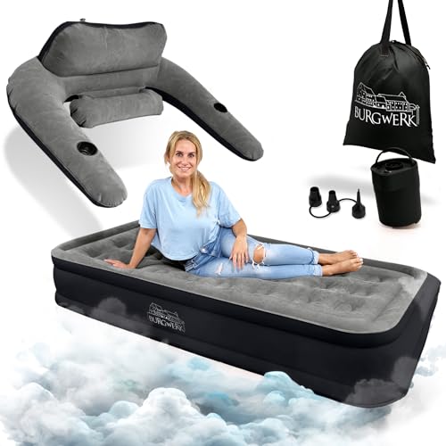 Burgwerk Luftbett für 1 Person [Praktisches 3 in 1 System] | Selbstaufblasendes Gästebett in 100x200 | Luftmatratze selbstaufblasend, Aufblasbare Matratze