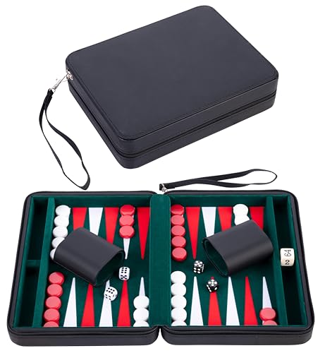 Backgammon Set 9 Inch Travel Board Game Black Zip Case with Playing Pieces