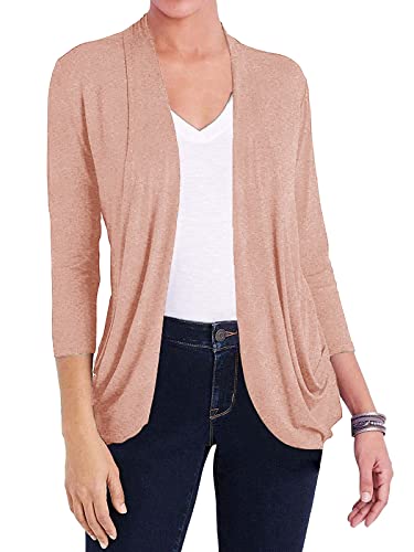 Image of Women Casual Lightweight Cardigan 3 /4 Sleeve Draped Open Front Soft Cardigans with Pockets