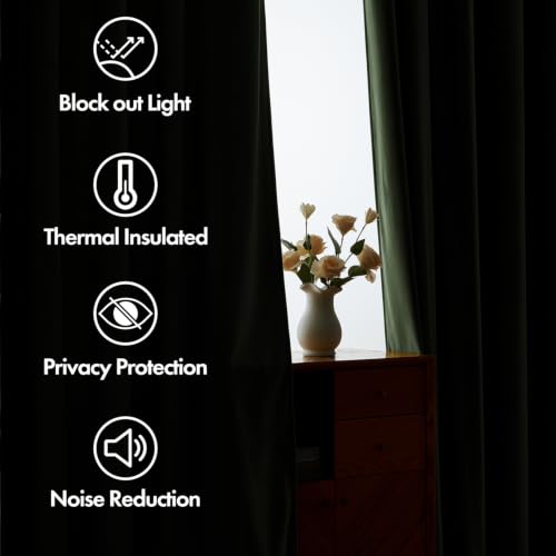 Image of MIULEE Olive Velvet Pinch Pleat Blackout Curtains W52 X L96 Inches | 2 Panels,Luxury,Thermal Insulated,Super Soft,Back Tab & Rod Pocket,for Bedroom Living Room