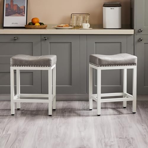 Sweetcrispy 24 inch Bar Stools Set of 2, Upholstered Modern Count...