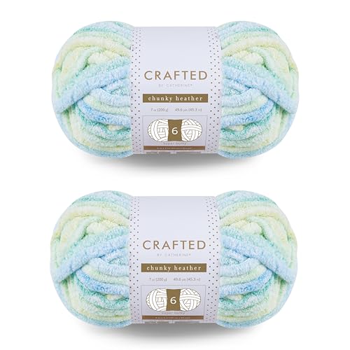 Crafted by Catherine Chunky Heather Multi Yarn - 2 Pack (49 Yards Each Skein), Cool Multi, Gauge 6 Super Bulky