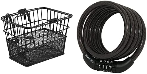 Retrospec Apollo Detachable Front Bike Basket Steel Half-Mesh & Master Lock Bike Lock Cable, Combination Bicycle Lock, Cable Lock for Outdoor Equipment, 8143D