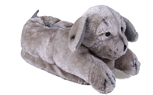 Happy Feet Slippers Gray Puppy Animal Slippers for Adults and Kids, Cozy and Comfortable, As Seen on Shark Tank (Medium)