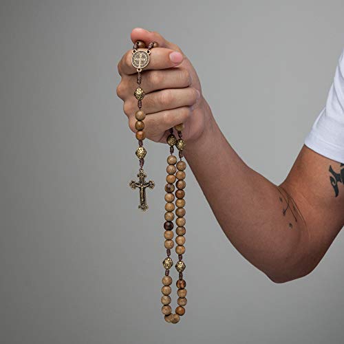 Intercession Our Father Sacred Handmade Solid Wood Rosary (St Benedict - Walnut)