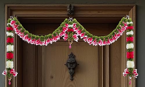 Image of Daedal crafters Champa Door Set Toran for Main Door Entrance, Reusable Thoran for Mandir & Living Room Decor, Bandarwal for Festival Decoration, Flower Hanging for Home Decor (42x18 inch)
