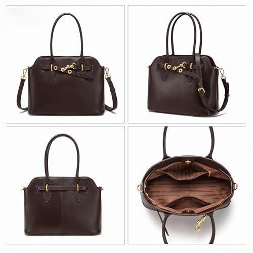Image of Womens Leather Satchel Handbag, Top Handle Crossbody Purse | Genuine Leather, Structured Satchel, Small or Large, Top Handle, Crossbody Strap, Daily Carry, Work Travel