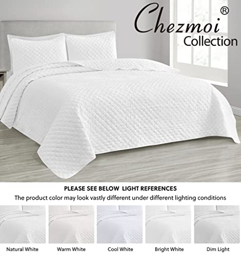 Chezmoi Collection Pucker 3-Piece Queen Size Quilt Set, White Crushed Soft Microfiber Lightweight Bedspread Diamond Stitch Coverlet Quilted Crinkle Textured Bedding Set #TOP7