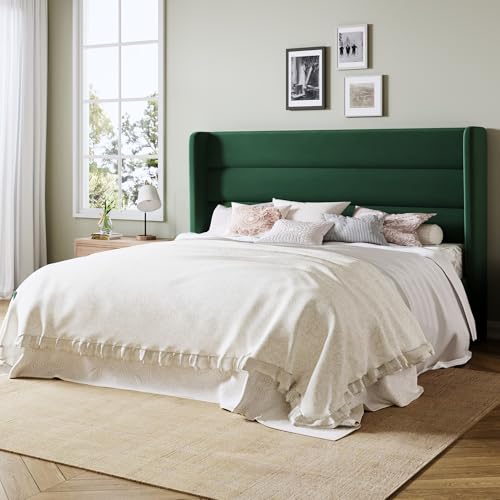 Image of Allewie King Size Platform Bed Frame with Velvet Upholstered Wingback Headboard, No Box Spring Needed, Strong Wooden Slats, Under Bed Storage Space, Modern Mattress Foundation, Easy Assembly, Green