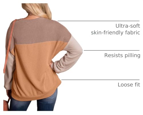 Image of Dokotoo Womens Tops Fashion 2026 Color Block Long Sleeve Shirts for Women Crewneck Knitted Casual Loose Blouses