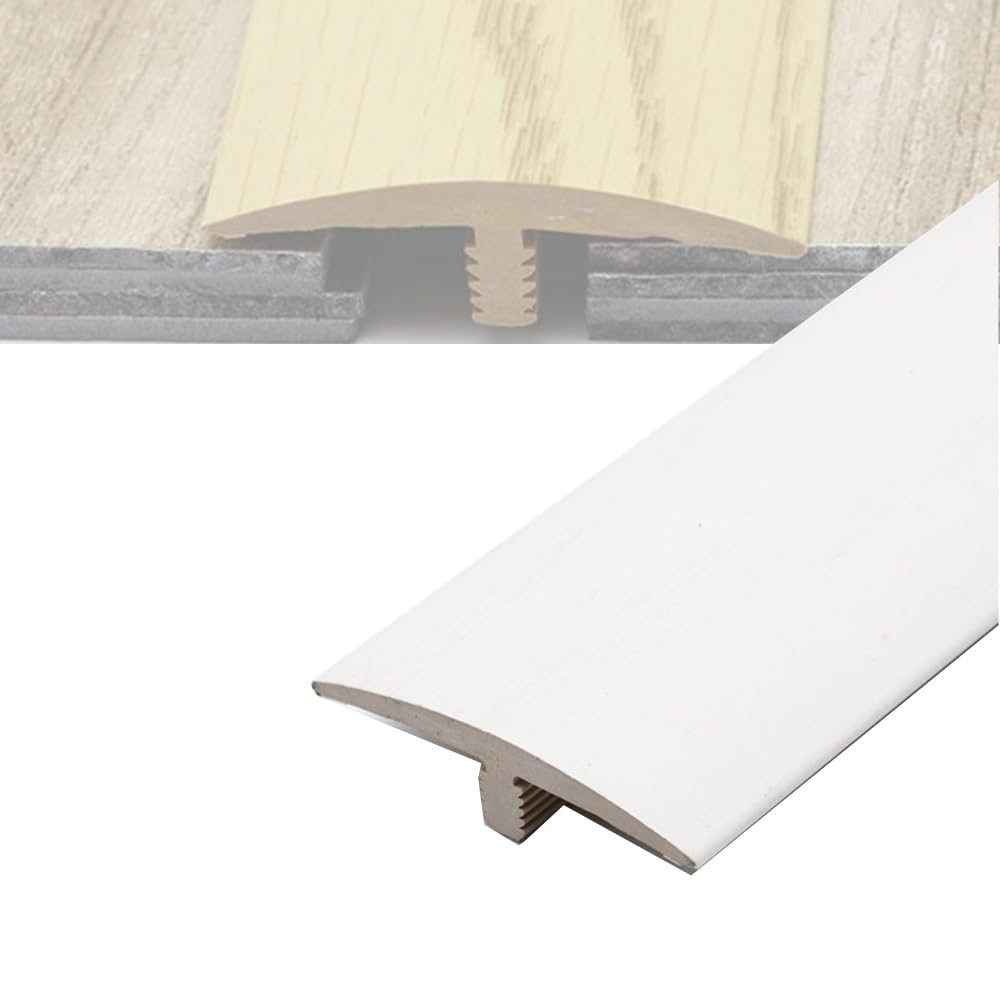 35.4in T-Molding Floor Edging Trim Strip, PVC Doorway Threshold Strip, Cuttable Flooring Transition Floor Gap Connecting Strips(White)
