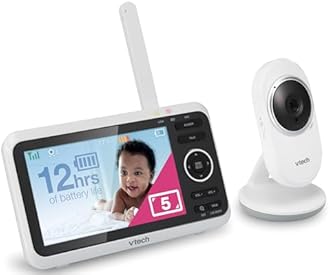 VTech VM350 No WiFi Video Baby Monitor - 5" High-Resolution Screen, Fixed Camera with 2X Zoom, 1000ft Range, Automatic Night Vision, 2-Way Talk, Lullabies, Temperature Sensor