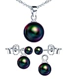 Yumilok Damen Halskette Perlenkette Damen Ohrstecker Ohrringe Perle Perlenohrstecker Perlenschmuck Brautschmuck Schmuck sets für Frauen Schwarz