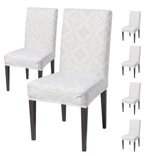 Image of House of Quirk Elastic Chair Cover Stretch Removable Washable Short Dining Chair Cover Protector Seat Slipcover (Pack of 6, Desert Ikat)