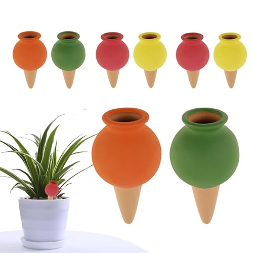 VAVPUP 8 Pack Terracotta Self-Watering Spikes Plants Automatic Slow Release Irrigation Stakes Clay Plant Watering Globes Indoor/Outdoor Effortless 3-5 Day Moisture 6.5x11.5cm Eco-Friendly (4 colors)