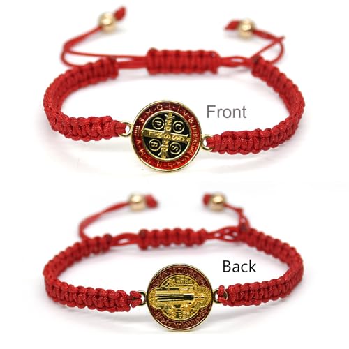 Catholic Rosary Handmade St Benedict Bracelet Adjustable Rosary Bracelet (Red)