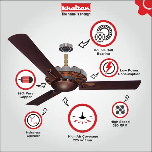 Image of Khaitan GEM PREMIER 1200 mm, 3 Blades Ceiling Fan, 390 RPM, (Coco Brown)