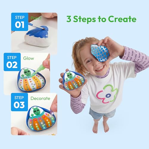 Image of Rock Painting Kit- Glow in The Dark Rock Kit, Arts and Crafts for Kids Ages 6-12, Art Supplies Toy, Kids Craft Paint Kits, Arts & Crafts for Boys Girls Birthday Party Gift Toy