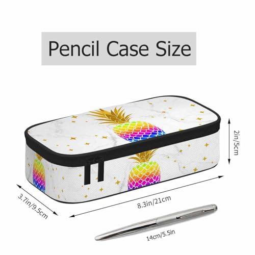 Image of White Marble Pencil Holder Bag Pineapple Fruit Gold Stars Pencil Case College Office School for Teens Boy Girl
