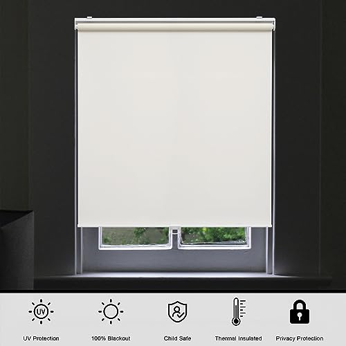 Blackout Roller Shades Blinds Cordless for Windows Pull Down Room Darkening Door Blinds with Thermal Insulated Easy to Install for Living Room,Bedroom,Home,Office Bathroom Beige 20" W x 72" H