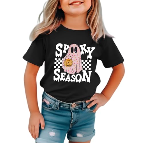 CM C&M WODRO Toddler Baby Girls Halloween Shirt Spooky Season T-Shirt Funny Ghost Pumpkin Graphic Short Sleeve Tee Kids Top