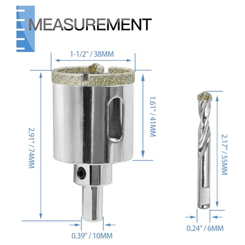 Image of 1-1 /2 inch / 38mm Diamond Glass Tile Hole Saw with Center Drill Bit for Ceramic, Porcelain, Marble