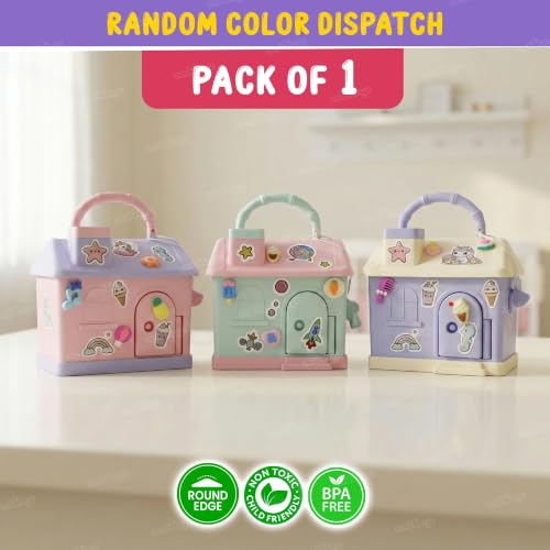 Image of Zest 4 Toyz Kids Piggy Bank with Key and Stickers Mini House Design Lockable Money Bank Portable Money Saving Box for Children Cute Design - Multicolor
