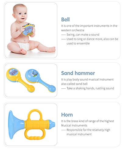 Baby Music Instrument Set Drum Hammer Horn Tambourine - Children Day Present Gift Educational Toy For Baby #TOP2