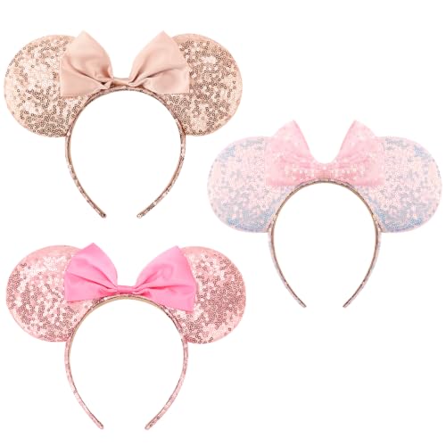 Image of DRESHOW Mouse Ears Bow Headbands Minnie Ears Headband Glitter Party Decoration Cosplay Costume for Women