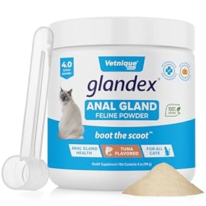 Vetnique Labs Glandex Feline Anal Gland Fiber Supplement Powder for Cats with Digestive Enzyme, Probiotics and Pumpkin, Vet Recommended for Healthy Bowels – Tuna Flavored 4.0 oz, Scoop Included