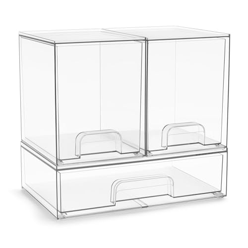 Image of Sorbus Acrylic Storage Containers - 3 Pack, Stackable Storage Bins Set for Bathroom Organization - Clear Acrylic Drawer Organizers - Makeup Case Pull-Out Drawers (7.6’’ Tall and 12.1’’ Wide)