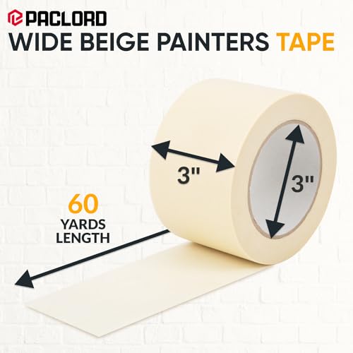 Image of 3 inch x 60 Yard Beige Paper Tape (Pack of 1) - Multi-Purpose Painter's Masking Tape for Home and Professional Use - for Painters, Construction, or DIY Crafts - Smooth and Easy Removal