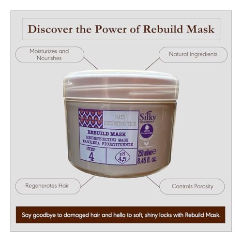 SILKY Technobasic pH Regulating Rebuild Mask - Fragrant Hair Mask for Damaged Hair - Deep Conditioning Hair Mask for Rich & Soft Texture STEP 4 REBUILD MASK – REGENERATING MASK 250ml/8.45oz, Beige