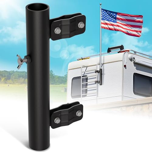 NOORSUMD RV Ladder Pole Mount,Heavy Duty RV Ladder Flag Pole Holder for RV/Camper/Travel Trailer,Compatible with 1" RV Ladders(Black - 1 Pack)