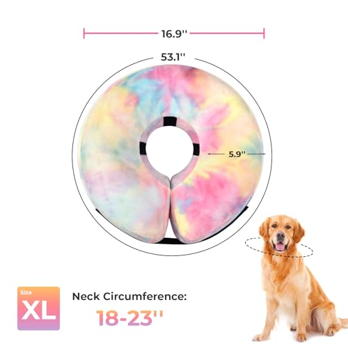 Image of Dog Cone, Uadonile Inflatable Dog Cone Collar for Dogs and Cats, Dog Neck Collar Recovery E-Collar Alternative After Surgery, Elizabethan Collar for Dogs Recovery(Tie-dye Pink Blue, XL)
