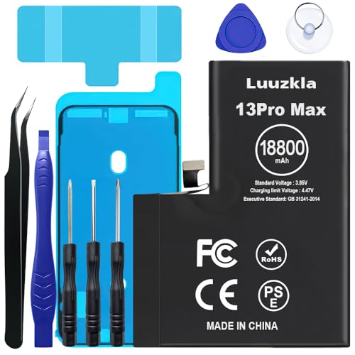 Luuzkla 18800mAh Battery Compatible with iPhone 13 Pro Max (New Upgrade) Super Capacity Battery Compatible with iPhone 13 Pro Max with Full Tool Kits-0 Cycle High Capacity-24 Months Service