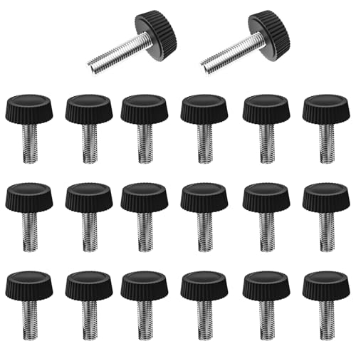 M4 x 20mm Knurled Thumb Screws, Metric Male Thread Grip Knobs, Carbon Steel Hand Bolts, Black Fasteners for Furniture, Electronic, Machine, Pack of 30