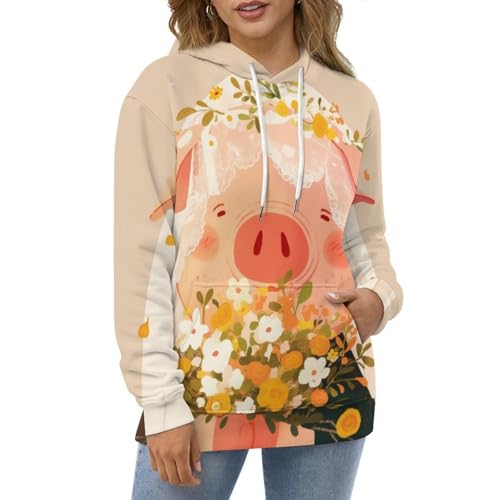 Sweat à capuche Fleurs de Cochon taille S | Hoodie mixte manches longues