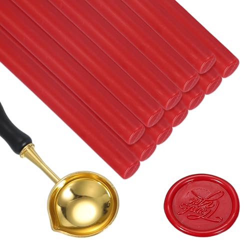 Bâtons de colle à cire rouge vif avec cuillère de fusion pour tampons et enveloppes - Lot de 12