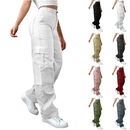 Cargo Pants for Women High Waisted Hiking Pants Baggy Stretchy Wide Leg Y2K Streetwear with 6 Pockets