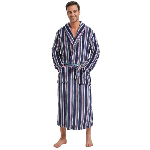 Image of FashGudim Mens Robes Big and Tall Full Length Plush Fleece Long Robe for Men Bathrobe Shawl Collar Warm Winter House Robes
