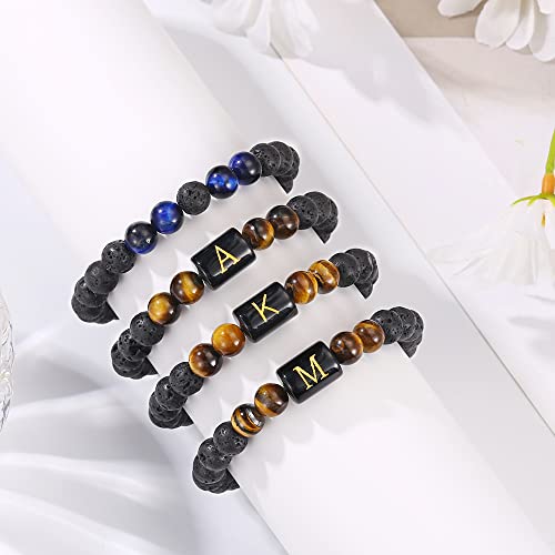 M Mooham Tiger Eye Bracelet Men, Lava Rock Bracelets Initial Bracelet For Men Beaded Bracelets Mens Bracelet Mens Gifts For Men #TOP5