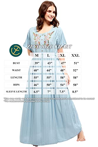 Image of ZEYO Women's Rayon Floral Embroidery Ghera Above The Knee Nighty Night gown 5683