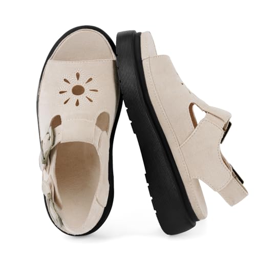 Image of Platform Sandals for Women Chunky Ankle Buckle Casual Open Toe Comfortable Flower Decoration Fisherman Sandals
