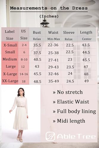 AbleTree Pleated Work Dress for Women Long Sleeve Midi Collared Dresses for Office Business Casual Church Beige