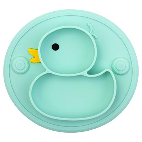 Image of Baby Divided Plate Silicone- Portable Non Slip Child Feeding Placemat Suction Dish for Children Babies and Kids Microwave Dishwasher Safe