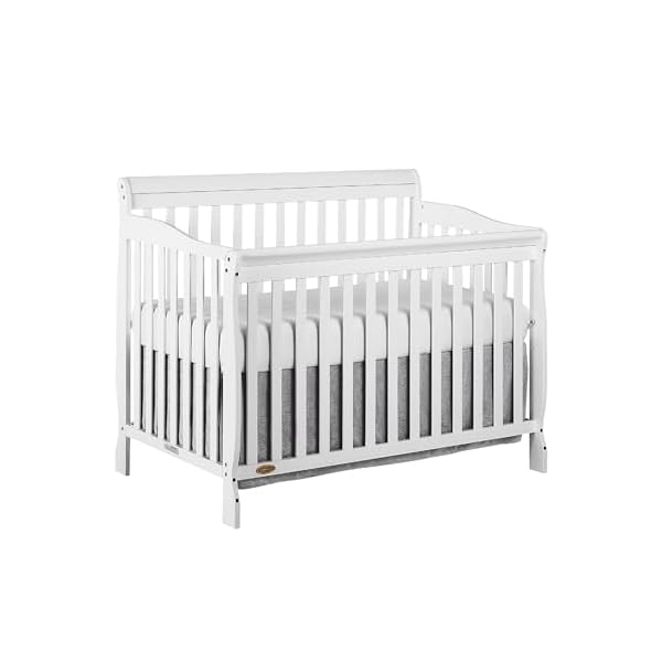 Dream On Me Ashton 4-In-1 Convertible Crib In White, Greenguard Gold, JPMA Certified, Non-Toxic Finishes, Features 4 Mattress Height Settings, Made Of Solid Pinewood