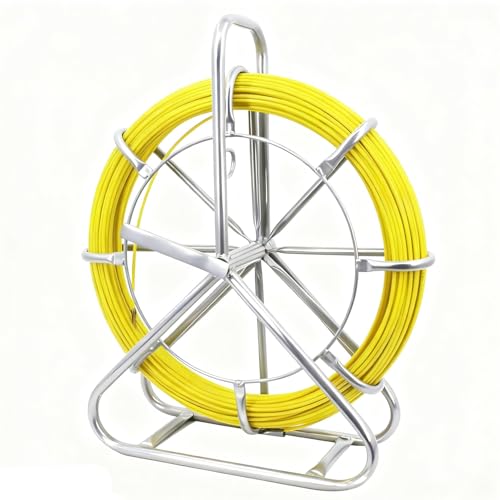 6mm (1/4) x 500ft (152M) Fiberglass Duct Rodder Heavy-Duty Electrical Fish Tape Cable Puller with Durable Steel Reel Stand & Cage Wheel Wire Running Rod for Conduit Installations
