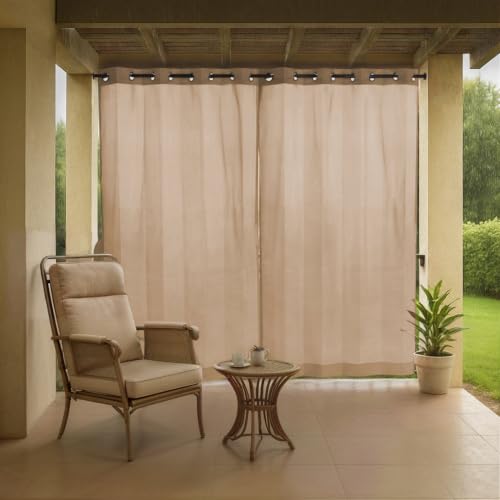 Image of HIPPO HDPE Coated Waterproof Outdoor Balcony Curtain 260 GSM - Rain, Sun & Dust Protection Light Filtering Curtains for Home, Garden, Veranda & Hotel (4 Feet X 4.5 Feet, 2IN1 Sand-Dune, 1 PC)