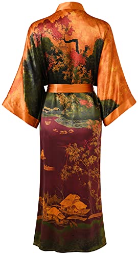 Ledamon Women's 100% Silk Kimono Long Robe - Classic Colors and Prints2